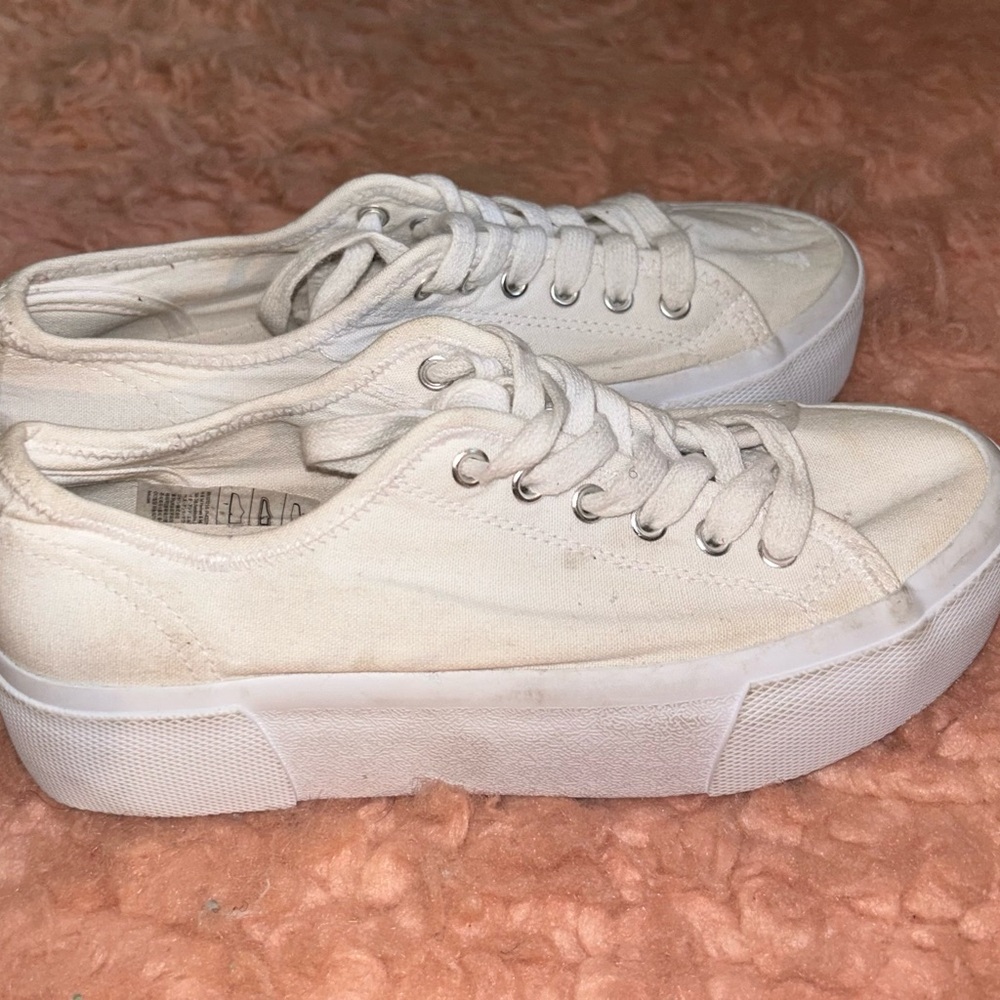 h&m white high platform canvas sneakers